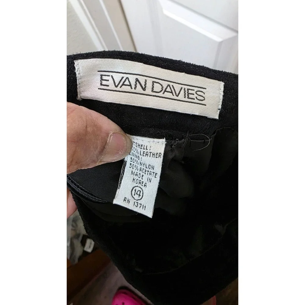 VTG Evan Davies Black Leather Women's 14 A-Line Midi Elegant Grunge Preppy Skirt